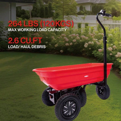 Four - wheeled cart 24V 180W lead - battery 264 lbs 120 kg one - wheeled wheelbarrow 75L garden cart plastic pot capacity 2.6 cu. ft. wheelbarrow wheelbarrow