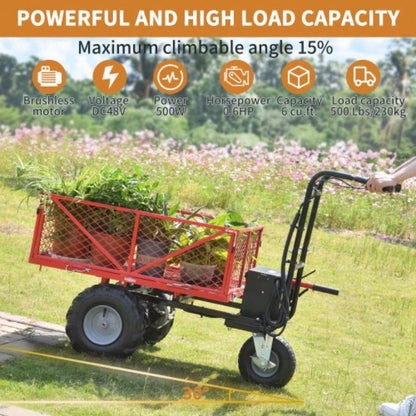 Wheelbarrow Utility Cart Powered Cart 48V28Ah 500W Capacity 500lbs 230kg Material Hauler 1000lbs Towing