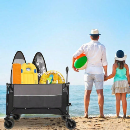 Large 300L Tall Heavy - Duty Folding Wagon Cart with 480lbs Capacity - All - Terrain Wheels, Side Pockets, Brakes Drink Holders Camping, Beach, Sports, Gardening, Black - Gray