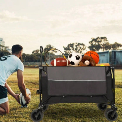 Large 300L Tall Heavy - Duty Folding Wagon Cart with 480lbs Capacity - All - Terrain Wheels, Side Pockets, Brakes Drink Holders Camping, Beach, Sports, Gardening, Black - Gray