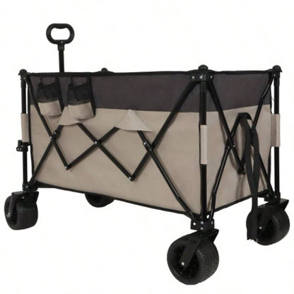 Large 300L Tall Heavy - Duty Folding Wagon Cart with 480lbs Capacity - All - Terrain Wheels, Side Pockets, Brakes Drink Holders Camping, Beach, Sports, Gardening, Black - Gray