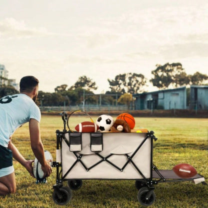 Foldable Wagon with Extended Tailgate, Long Extender Wagon Cart, Beach Wagon Cart Heavy Duty 480LBS with Large All - Terrain Beach Wheels, khaki - Gray