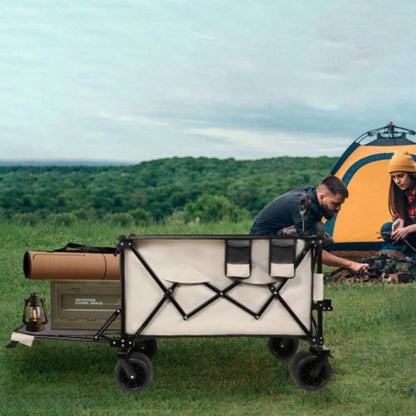 Foldable Wagon with Extended Tailgate, Long Extender Wagon Cart, Beach Wagon Cart Heavy Duty 480LBS with Large All - Terrain Beach Wheels, khaki - Gray