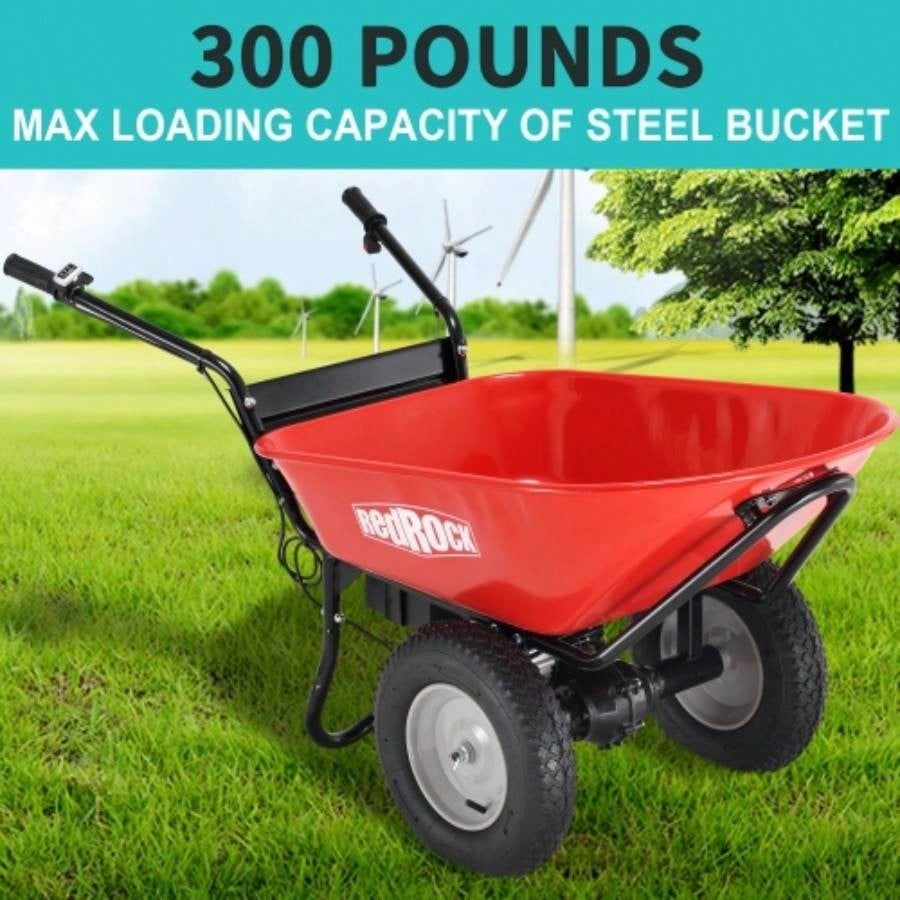 RedRock Wheelbarrow Utility Cart Powered 24V 180W AGM Battery 330lbs 150kgs Capacity Dump Material Debris Hauler
