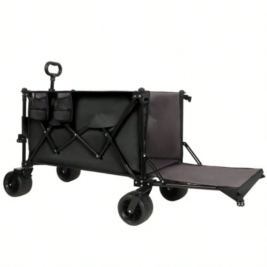 Foldable Wagon with Extended Tailgate, Long Extender Wagon Cart, Beach Wagon Cart Heavy Duty 480LBS with Large All - Terrain Beach Wheels, khaki - Gray