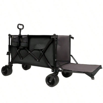 Foldable Wagon with Extended Tailgate, Long Extender Wagon Cart, Beach Wagon Cart Heavy Duty 480LBS with Large All - Terrain Beach Wheels, khaki - Gray