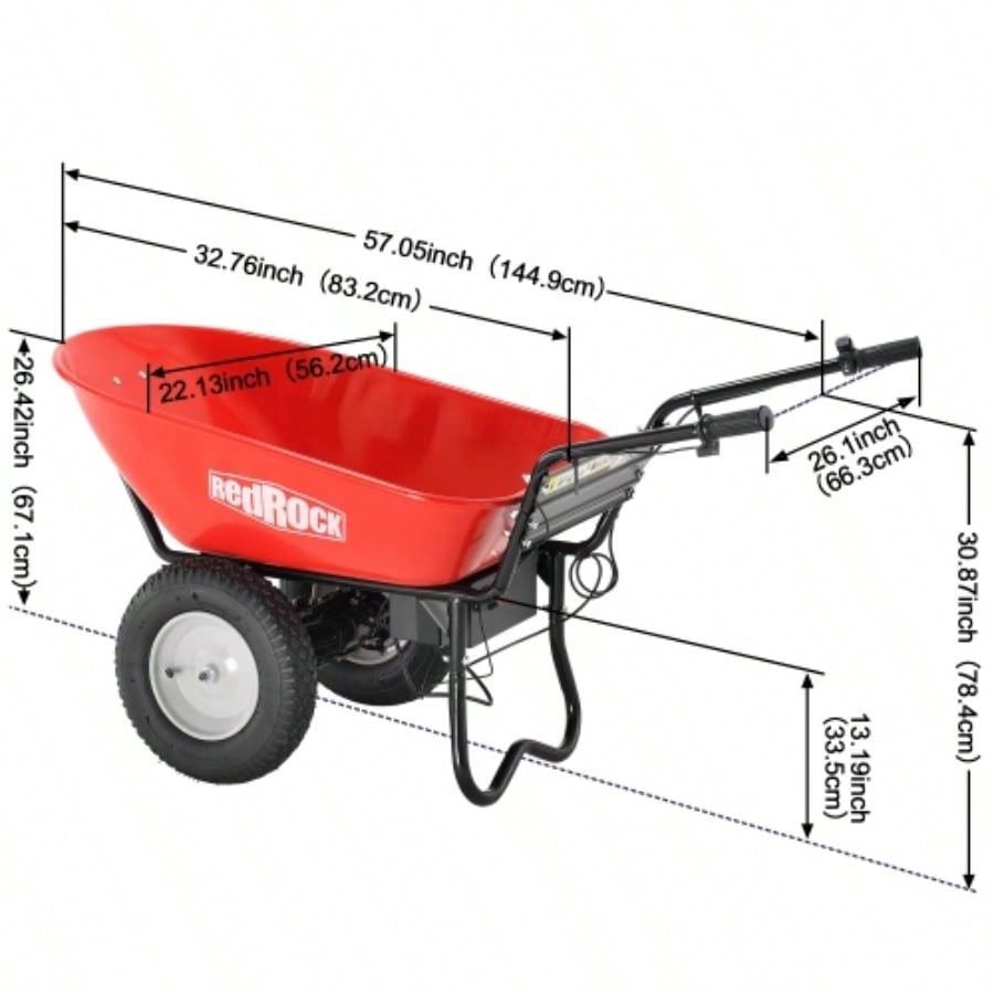 RedRock Wheelbarrow Utility Cart Powered 24V 180W AGM Battery 330lbs 150kgs Capacity Dump Material Debris Hauler