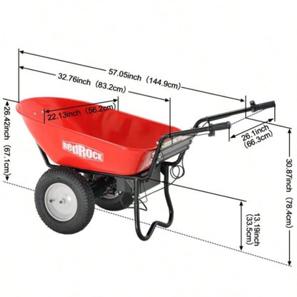 RedRock Wheelbarrow Utility Cart Powered 24V 180W AGM Battery 330lbs 150kgs Capacity Dump Material Debris Hauler