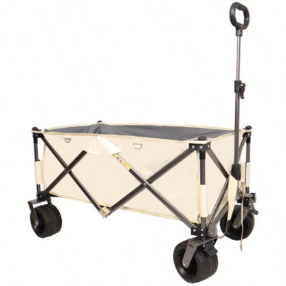 Folding Wagon, Heavy Duty Utility Beach Wagon Cart Sand with Big Wheels, Adjustable HandleDrink Holders Shopping, Camping, Garden and Outdoor