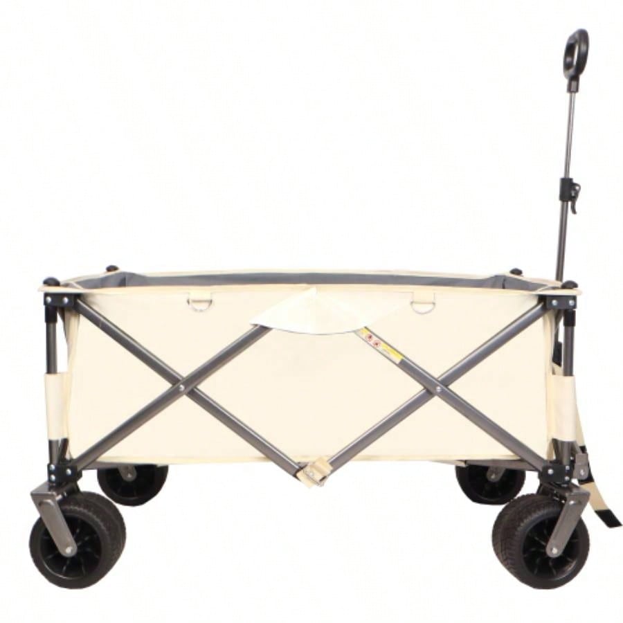 Folding Wagon, Heavy Duty Utility Beach Wagon Cart Sand with Big Wheels, Adjustable HandleDrink Holders Shopping, Camping, Garden and Outdoor