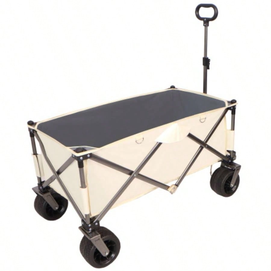 Folding Wagon, Heavy Duty Utility Beach Wagon Cart Sand with Big Wheels, Adjustable HandleDrink Holders Shopping, Camping, Garden and Outdoor