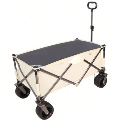 Folding Wagon, Heavy Duty Utility Beach Wagon Cart Sand with Big Wheels, Adjustable HandleDrink Holders Shopping, Camping, Garden and Outdoor