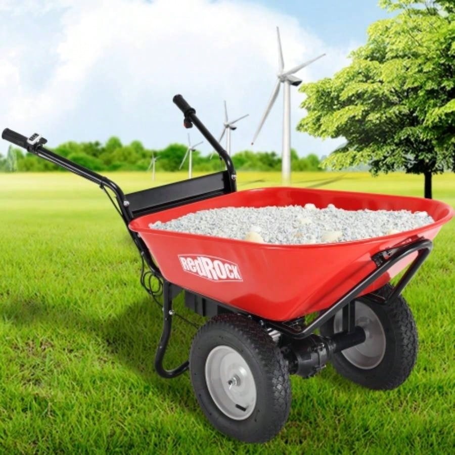 RedRock Wheelbarrow Utility Cart Powered 24V 180W AGM Battery 330lbs 150kgs Capacity Dump Material Debris Hauler