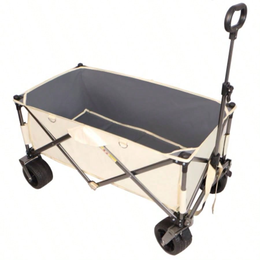 Folding Wagon, Heavy Duty Utility Beach Wagon Cart Sand with Big Wheels, Adjustable HandleDrink Holders Shopping, Camping, Garden and Outdoor