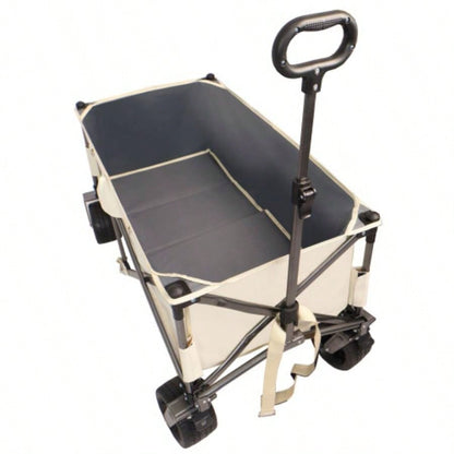 Folding Wagon, Heavy Duty Utility Beach Wagon Cart Sand with Big Wheels, Adjustable HandleDrink Holders Shopping, Camping, Garden and Outdoor