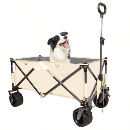 Folding Wagon, Heavy Duty Utility Beach Wagon Cart Sand with Big Wheels, Adjustable HandleDrink Holders Shopping, Camping, Garden and Outdoor