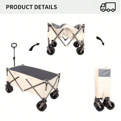 Folding Wagon, Heavy Duty Utility Beach Wagon Cart Sand with Big Wheels, Adjustable HandleDrink Holders Shopping, Camping, Garden and Outdoor