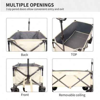 Folding Wagon, Heavy Duty Utility Beach Wagon Cart Sand with Big Wheels, Adjustable HandleDrink Holders Shopping, Camping, Garden and Outdoor