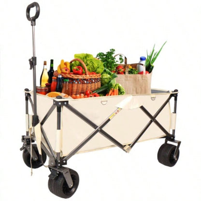 Folding Wagon, Heavy Duty Utility Beach Wagon Cart Sand with Big Wheels, Adjustable HandleDrink Holders Shopping, Camping, Garden and Outdoor