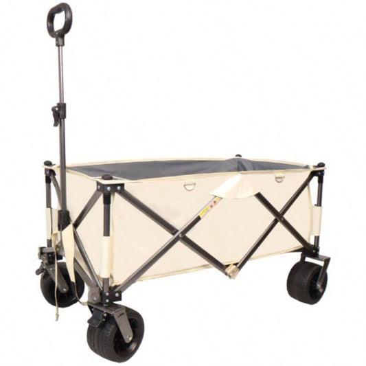 Folding Wagon, Heavy Duty Utility Beach Wagon Cart Sand with Big Wheels, Adjustable HandleDrink Holders Shopping, Camping, Garden and Outdoor