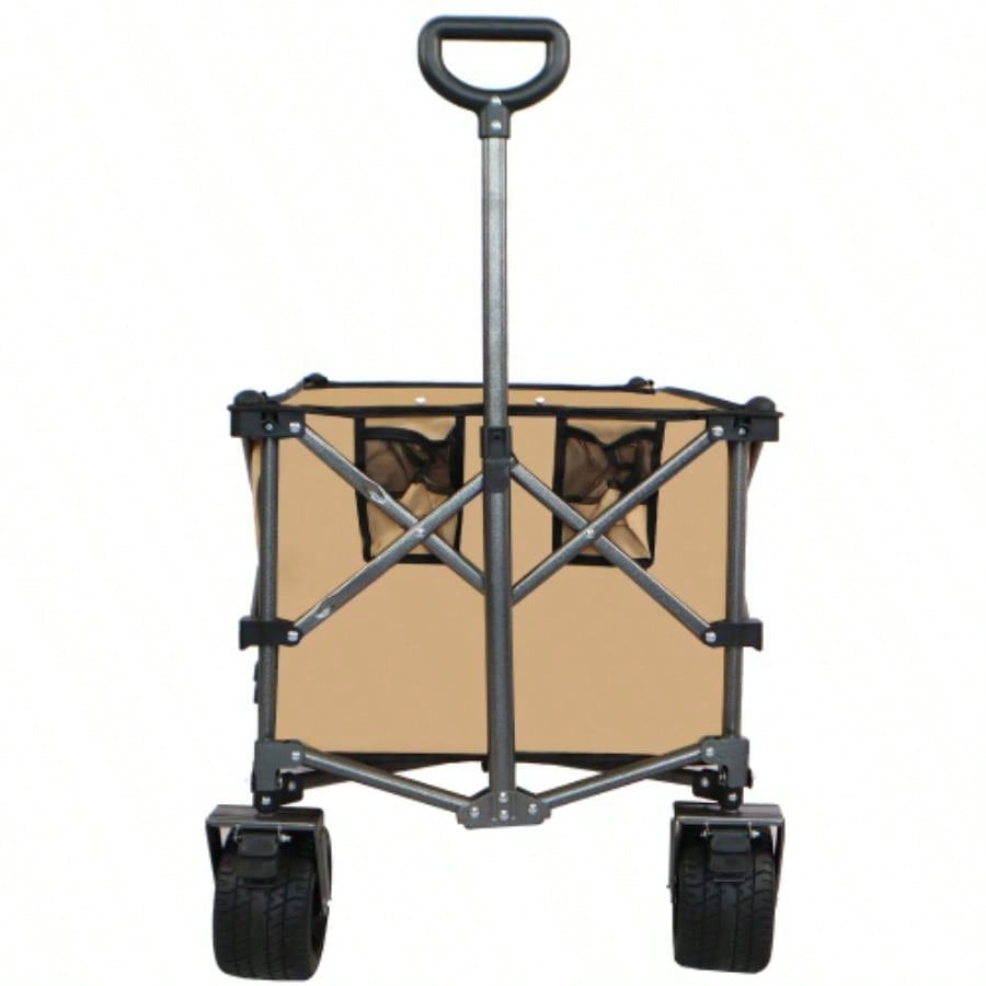 Heavy - Duty 360lb Capacity Foldable Utility Wagon - All - Terrain Quiet Wheels, Adjustable Handle Cup Holders Camping, Gardening, Picnic, Sports, and Shopping, grayish - brown