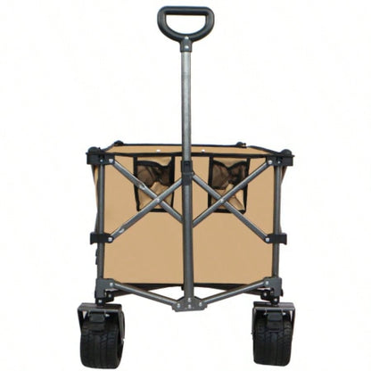 Heavy - Duty 360lb Capacity Foldable Utility Wagon - All - Terrain Quiet Wheels, Adjustable Handle Cup Holders Camping, Gardening, Picnic, Sports, and Shopping, grayish - brown