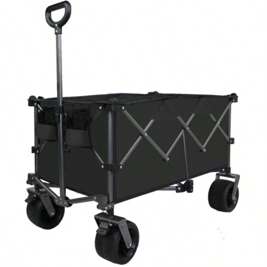 Heavy - Duty 360lb Capacity Foldable Utility Wagon - All - Terrain Quiet Wheels, Adjustable Handle Cup Holders Camping, Gardening, Picnic, Sports, and Shopping, grayish - brown