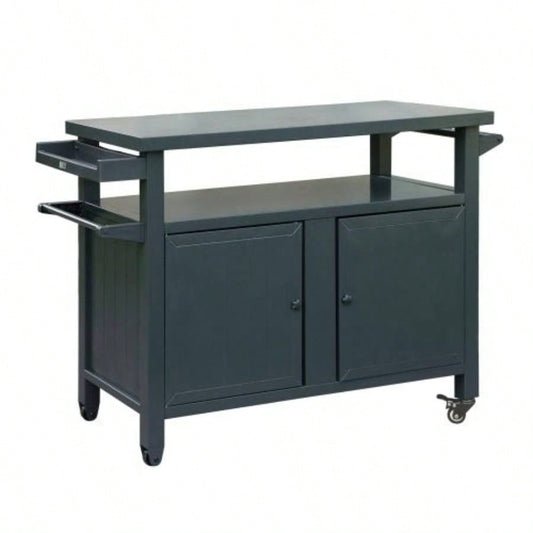 Grill Carts Outdoor Storage Cabinet with Wheels, Metal Outdoor Grill Table Kitchen Dining Table Cooking Prep BBQ Table Patio, Kitchen Island, Home Party, Bar