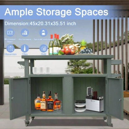 Grill Carts Outdoor Storage Cabinet with Wheels, Metal Outdoor Grill Table Kitchen Dining Table Cooking Prep BBQ Table Patio, Kitchen Island, Home Party, Bar