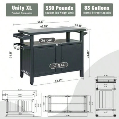 Grill Carts Outdoor Storage Cabinet with Wheels, Metal Outdoor Grill Table Kitchen Dining Table Cooking Prep BBQ Table Patio, Kitchen Island, Home Party, Bar