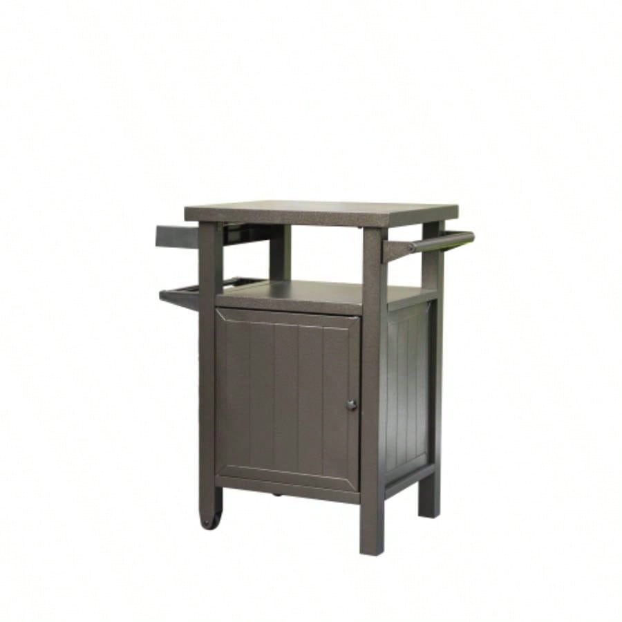 Grill Carts Outdoor Storage Cabinet with Wheels, Metal Outdoor Grill Table Kitchen Dining Table Cooking Prep BBQ Table Patio, Kitchen Island, Home Party, Bar