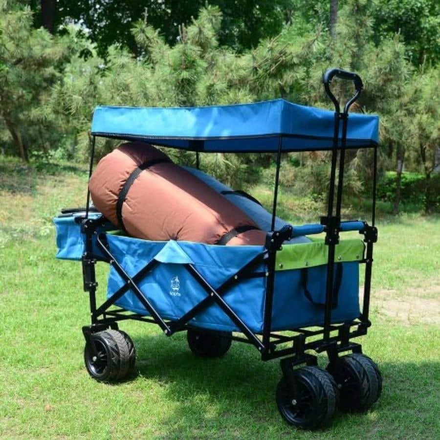 Collapsible Wagon 140L Wagons Carts Foldable with Removable Canopy, Folding Wagon Cart with Wheels All - Terrain with Brake, Foldable Wagon with Cooler Bag, Camping Beach Shopping