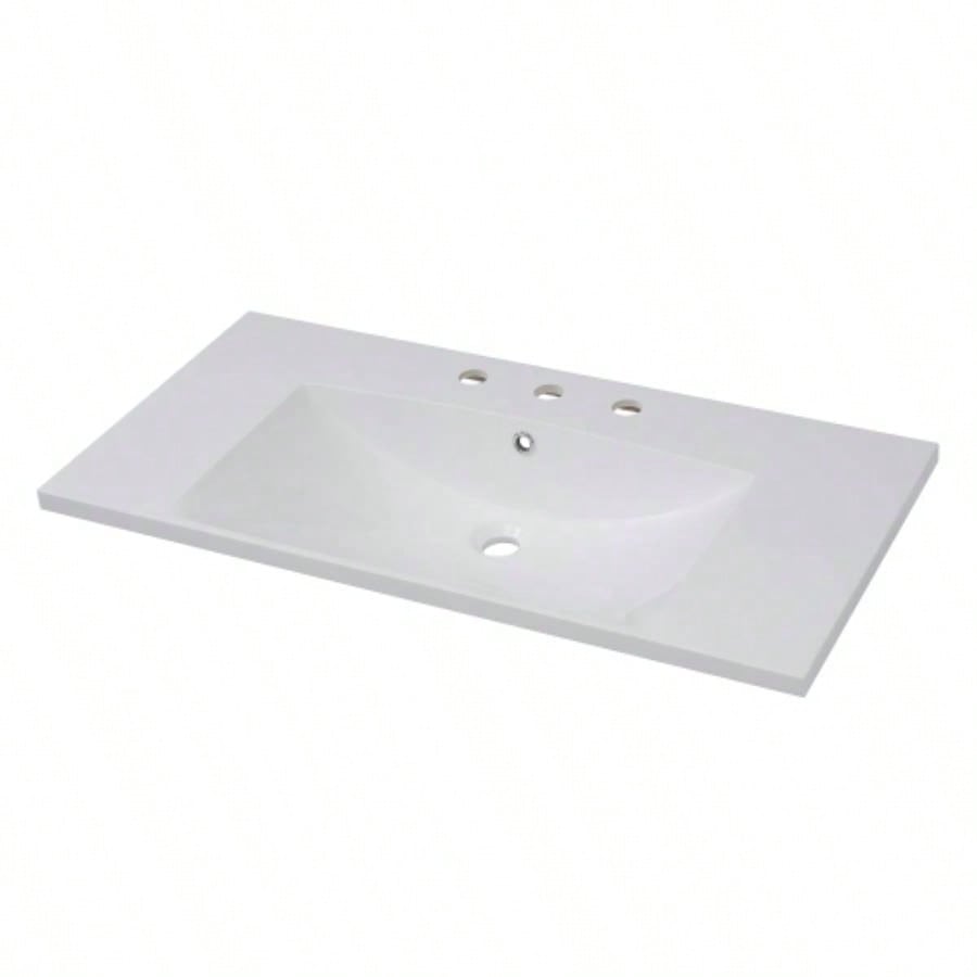 36x18 Bathroom Sink with Three Holes 8 Centerset Resin Bathroom Vanity Sink Top with Overflow, Drop in Bathroom Vessel Sink Rectangle Small Spaces, White