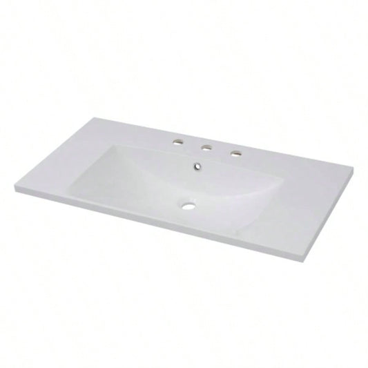 36x18 Bathroom Sink with Three Holes 8 Centerset Resin Bathroom Vanity Sink Top with Overflow, Drop in Bathroom Vessel Sink Rectangle Small Spaces, White