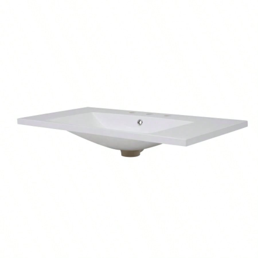 36x18 Bathroom Sink with Three Holes 8 Centerset Resin Bathroom Vanity Sink Top with Overflow, Drop in Bathroom Vessel Sink Rectangle Small Spaces, White