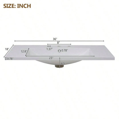 36x18 Bathroom Sink with Three Holes 8 Centerset Resin Bathroom Vanity Sink Top with Overflow, Drop in Bathroom Vessel Sink Rectangle Small Spaces, White