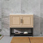 24 Bathroom Vanity with White Ceramic Sink Hot and Cold Faucet, Freestanding Bathroom Cabinet with 2 Storage Doors and Open iron Shelf Bathroom