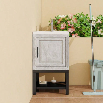24 Bathroom Vanity with White Ceramic Sink Hot and Cold Faucet, Freestanding Bathroom Cabinet with 2 Storage Doors and Open iron Shelf Bathroom