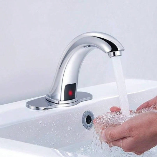 Automatic Sensor Touchless Bathroom Sink Faucet with Deck Plate, Vanity Faucets, Hands Bathroom Tap with Cold and Hot Mixer