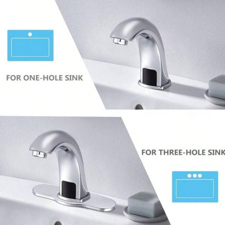 Automatic Sensor Touchless Bathroom Sink Faucet with Deck Plate, Vanity Faucets, Hands Bathroom Tap with Cold and Hot Mixer