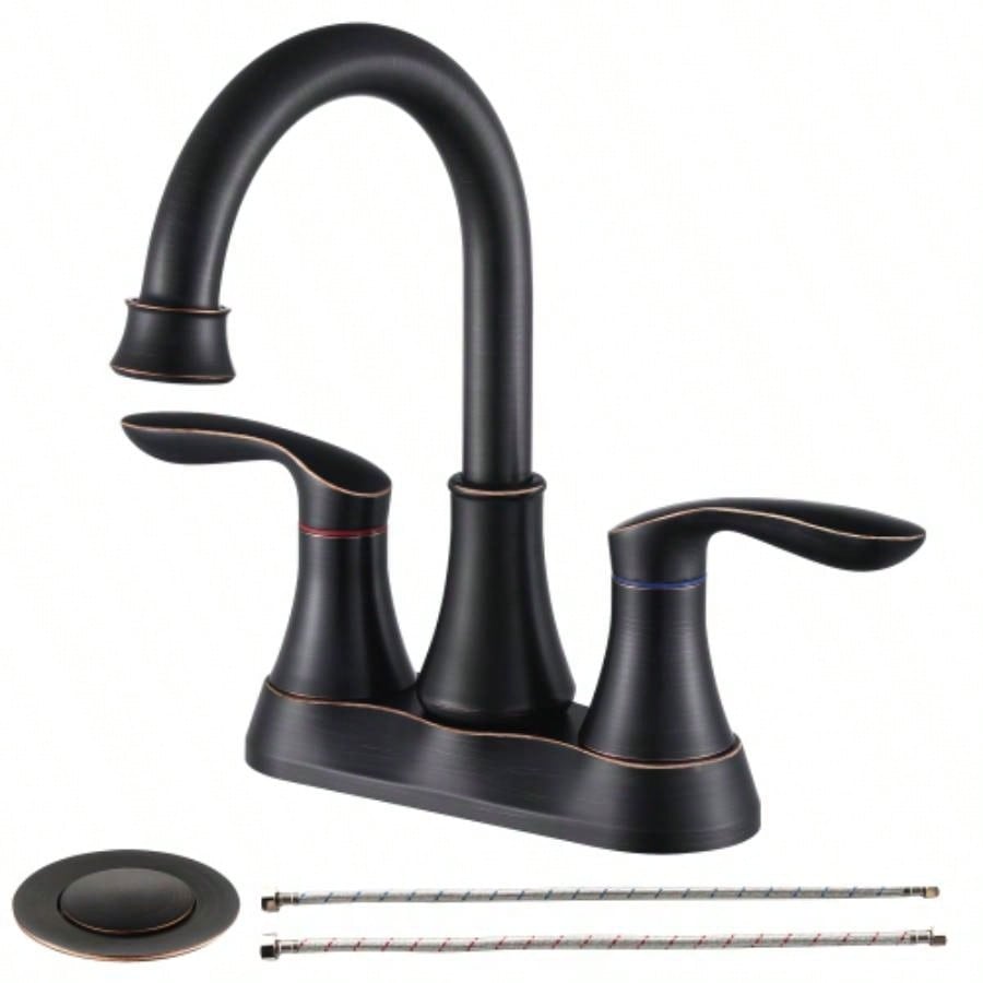 2 - Handle 4 - Inch Oil Rubbed Bronze Bathroom Faucet, Bathroom Vanity Sink Faucets with - up Drain and Supply Hoses