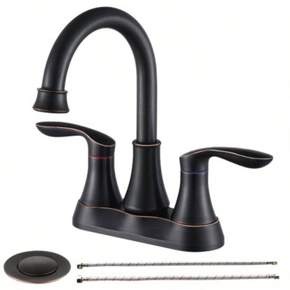 2 - Handle 4 - Inch Oil Rubbed Bronze Bathroom Faucet, Bathroom Vanity Sink Faucets with - up Drain and Supply Hoses