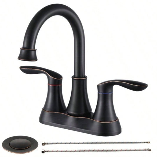 2 - Handle 4 - Inch Oil Rubbed Bronze Bathroom Faucet, Bathroom Vanity Sink Faucets with - up Drain and Supply Hoses