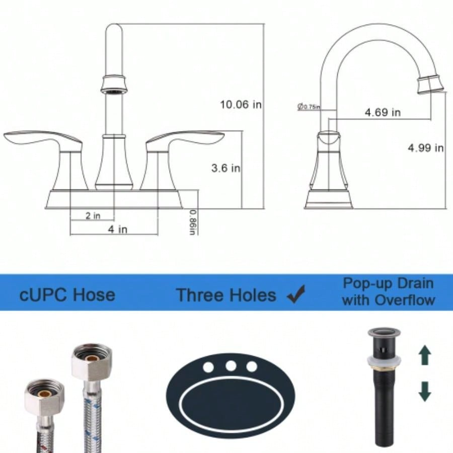 2 - Handle 4 - Inch Oil Rubbed Bronze Bathroom Faucet, Bathroom Vanity Sink Faucets with - up Drain and Supply Hoses