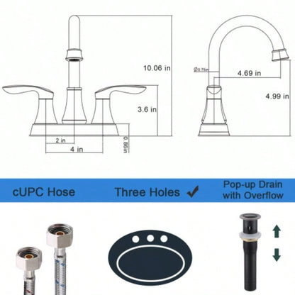2 - Handle 4 - Inch Oil Rubbed Bronze Bathroom Faucet, Bathroom Vanity Sink Faucets with - up Drain and Supply Hoses