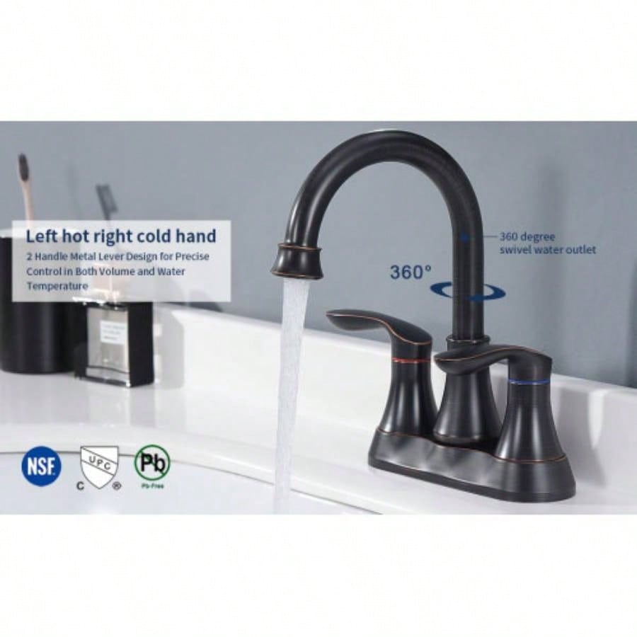 2 - Handle 4 - Inch Oil Rubbed Bronze Bathroom Faucet, Bathroom Vanity Sink Faucets with - up Drain and Supply Hoses