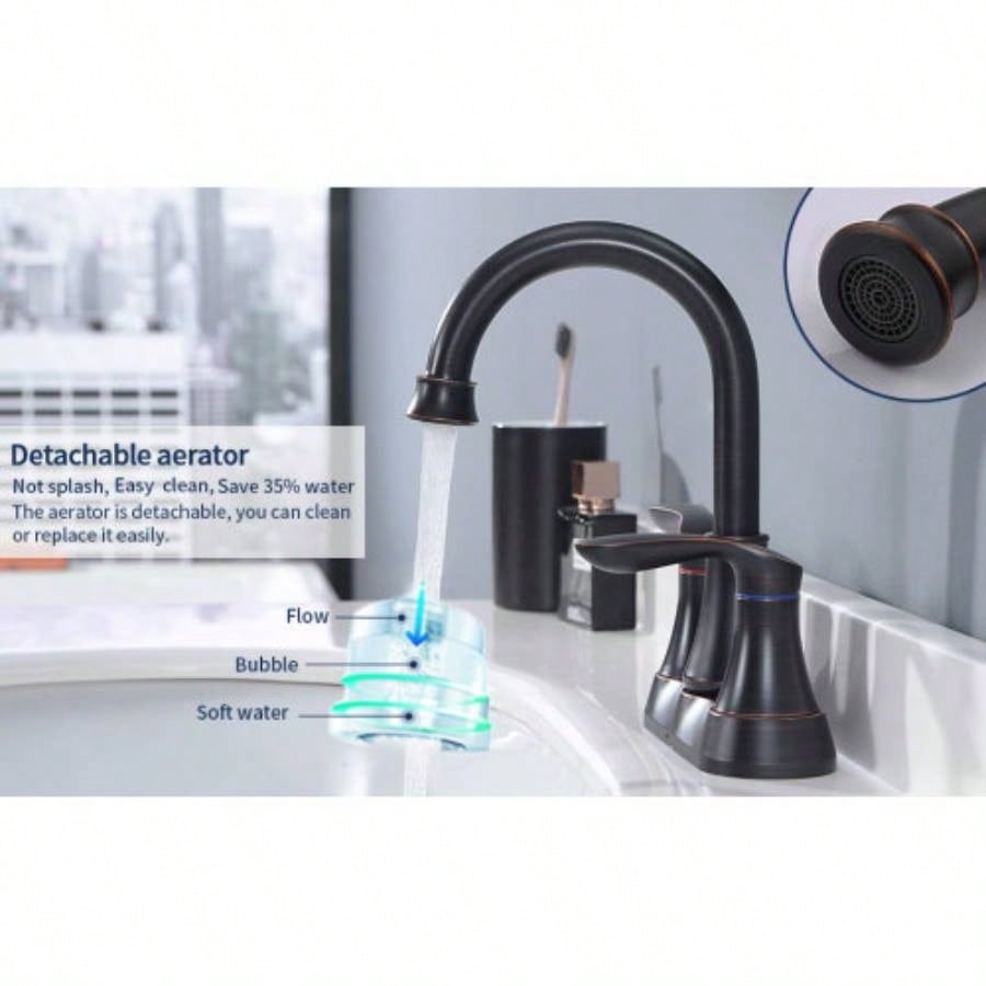 2 - Handle 4 - Inch Oil Rubbed Bronze Bathroom Faucet, Bathroom Vanity Sink Faucets with - up Drain and Supply Hoses