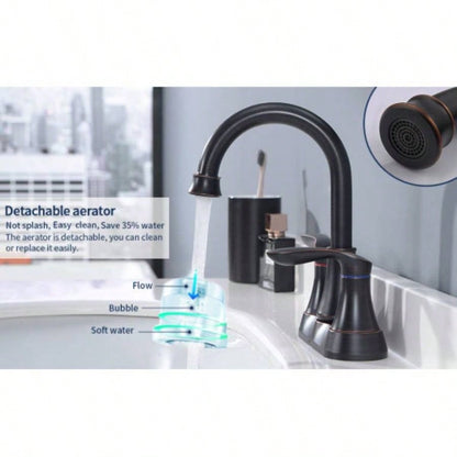 2 - Handle 4 - Inch Oil Rubbed Bronze Bathroom Faucet, Bathroom Vanity Sink Faucets with - up Drain and Supply Hoses