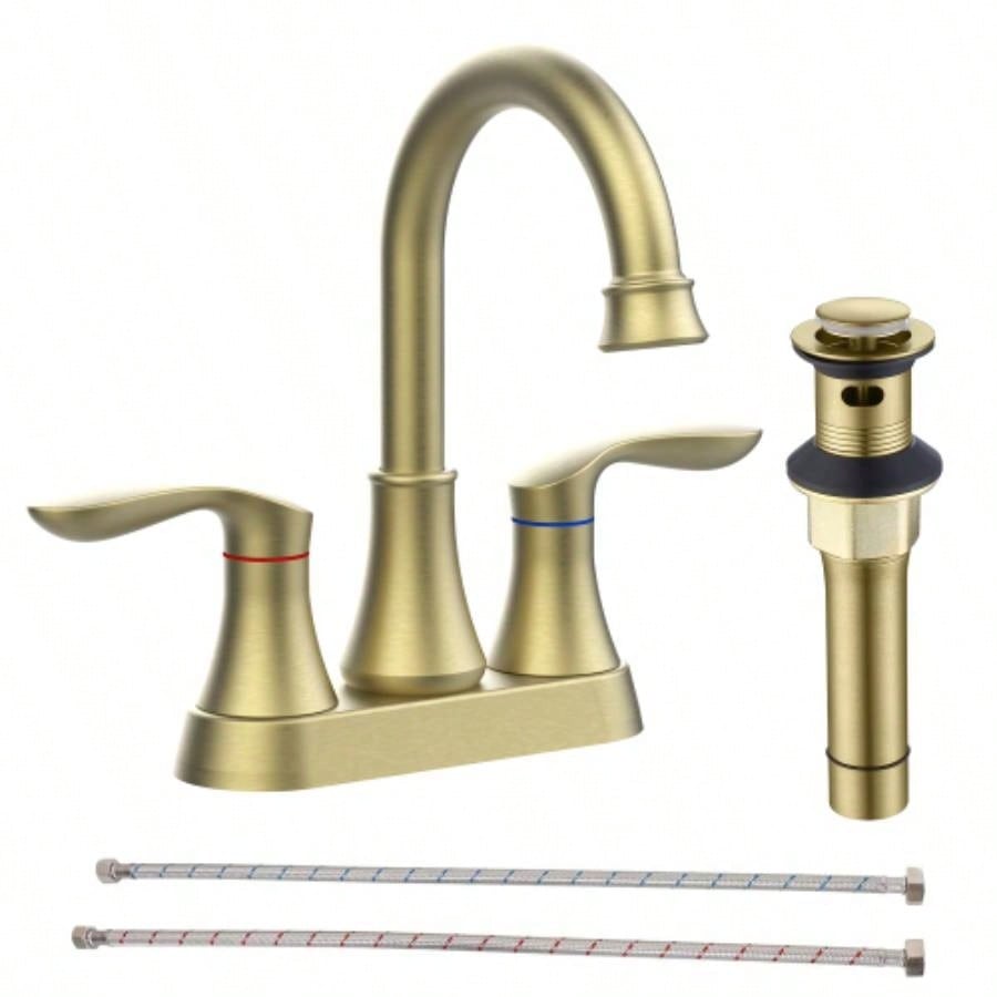 2 - Handle 4 - Inch Oil Rubbed Bronze Bathroom Faucet, Bathroom Vanity Sink Faucets with - up Drain and Supply Hoses