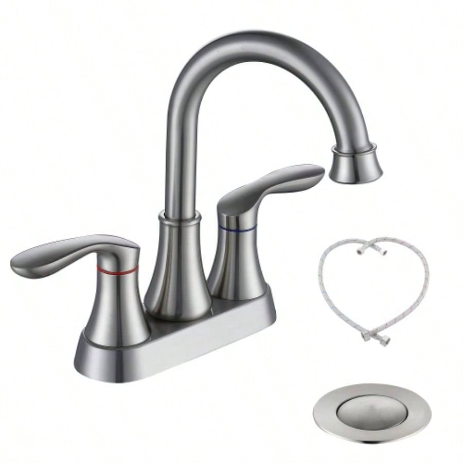 2 - Handle 4 - Inch Oil Rubbed Bronze Bathroom Faucet, Bathroom Vanity Sink Faucets with - up Drain and Supply Hoses